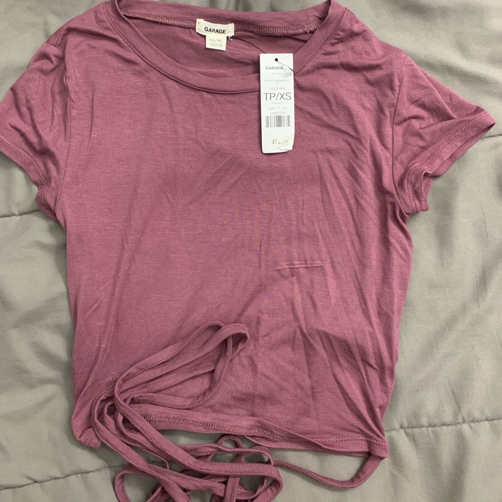 Purple cropped shirt with ties - Picture 2 of 4